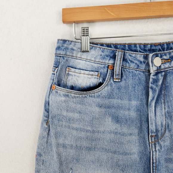 BLANKNYC Jeans Womens 28 Blue Madison Cropped Star Patch Distressed High Rise - Picture 2 of 16